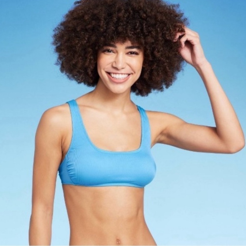 Wild Fable Bikini top XS 0-2‎ blue ribbed bralette adjustable straps EUC